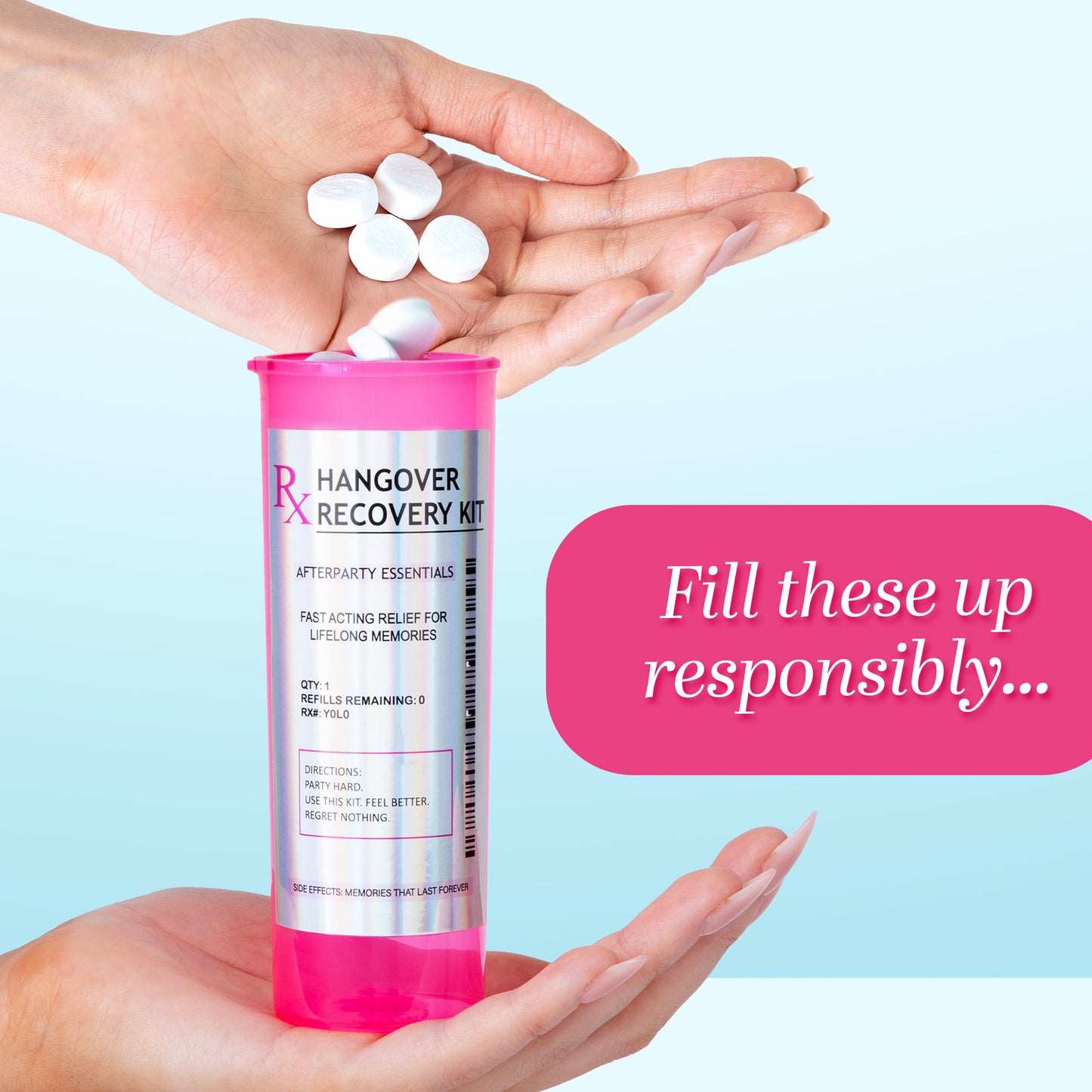 10 XL Pink Pill Bottles – DIY Hangover Kits for Bachelorette & 21st Birthday Party Favors