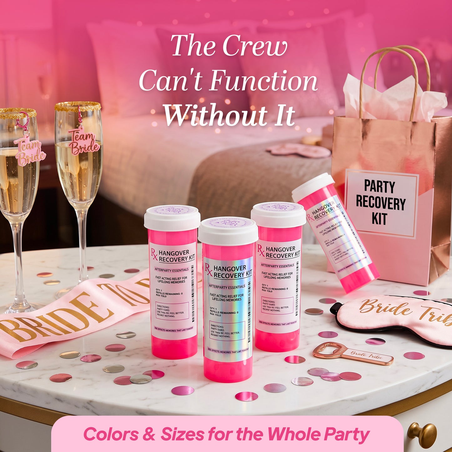 Pink Pill Bottle Hangover Kit Party Favor | Bachelorette Party Favors, 21st Birthday & Girls Trip Gifts