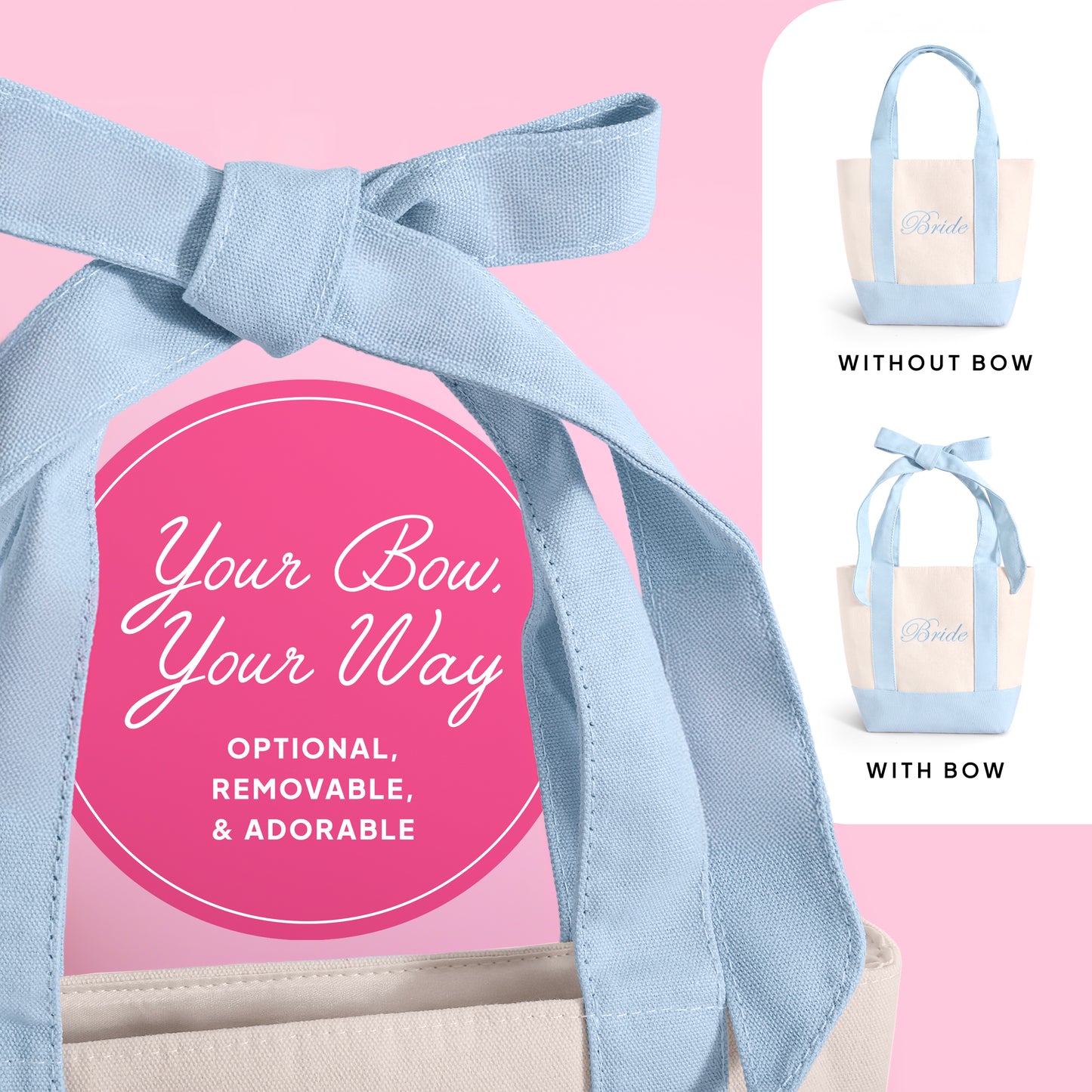 Bride Tote Bag | Embroidered Canvas Mini Tote with Removable Bow | Bachelorette & Bridal Shower Gift