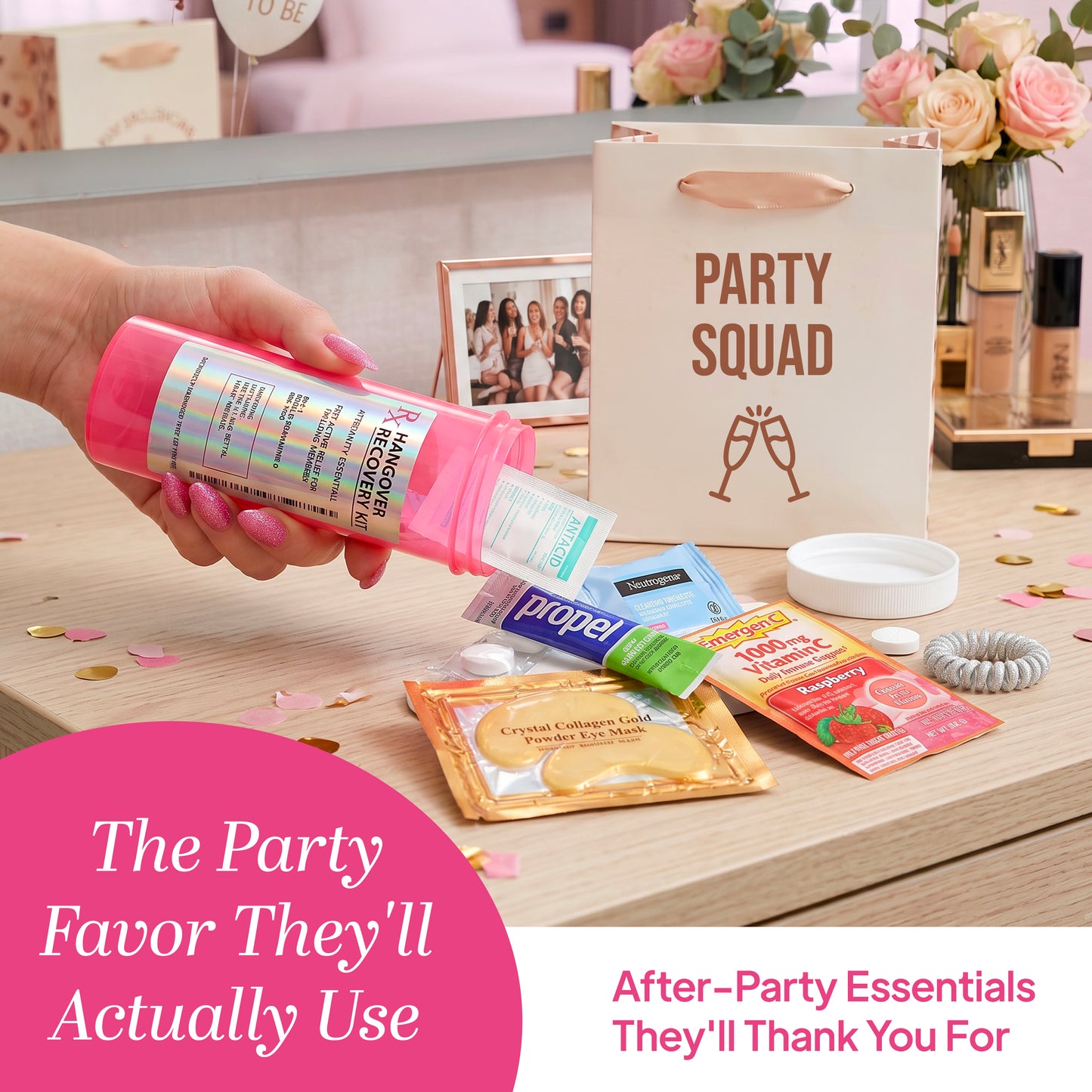 Pink Pill Bottle Hangover Kit Party Favor | Bachelorette Party Favors, 21st Birthday & Girls Trip Gifts