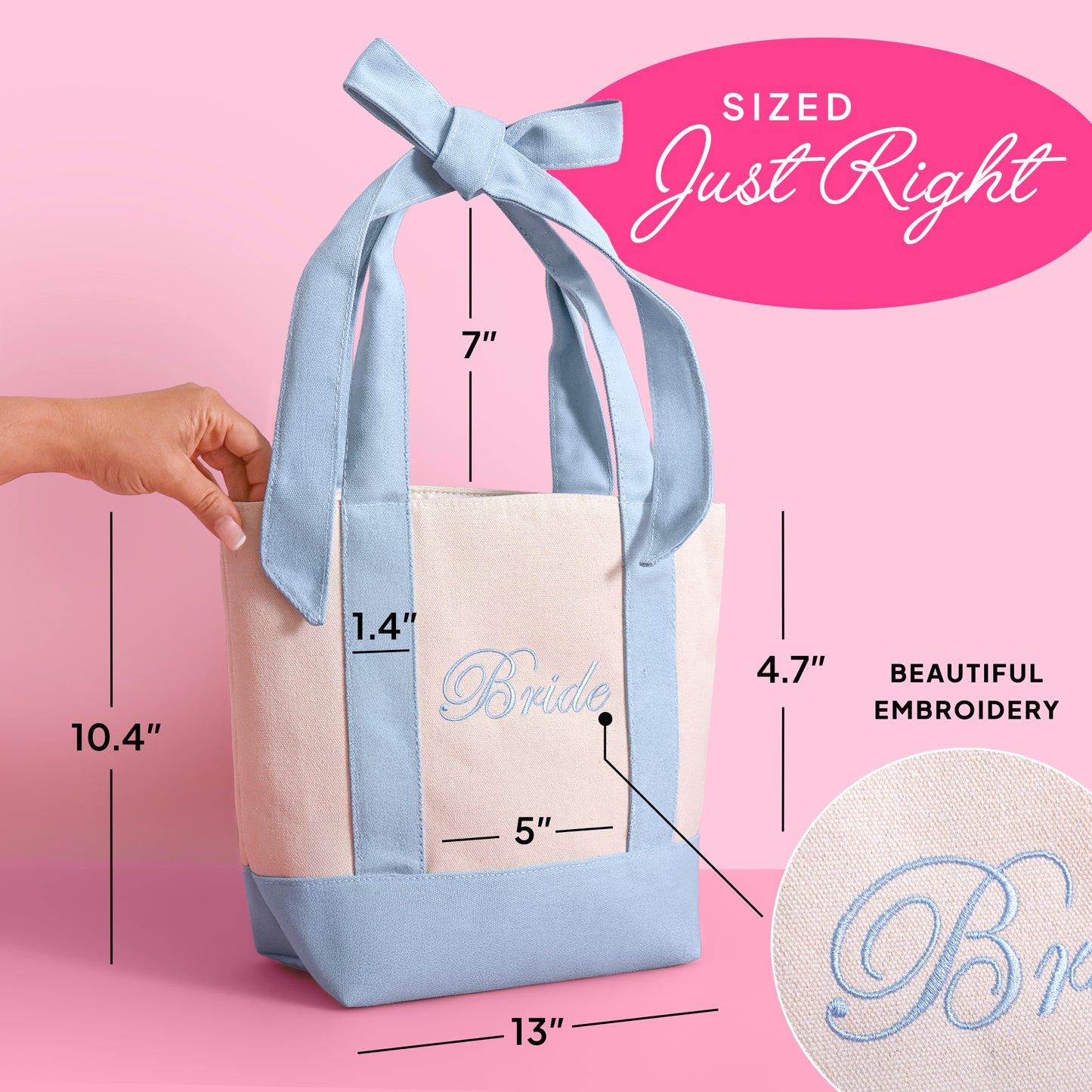 Bride Tote Bag | Embroidered Canvas Mini Tote with Removable Bow | Bachelorette & Bridal Shower Gift