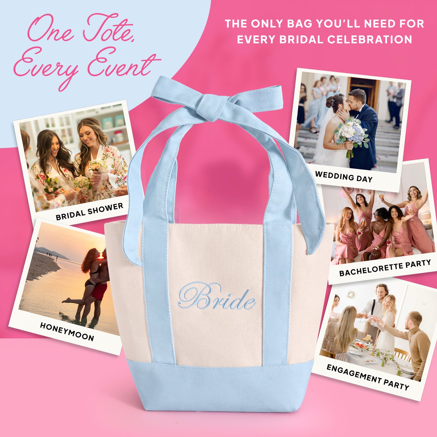 Bride Tote Bag | Embroidered Canvas Mini Tote with Removable Bow | Bachelorette & Bridal Shower Gift