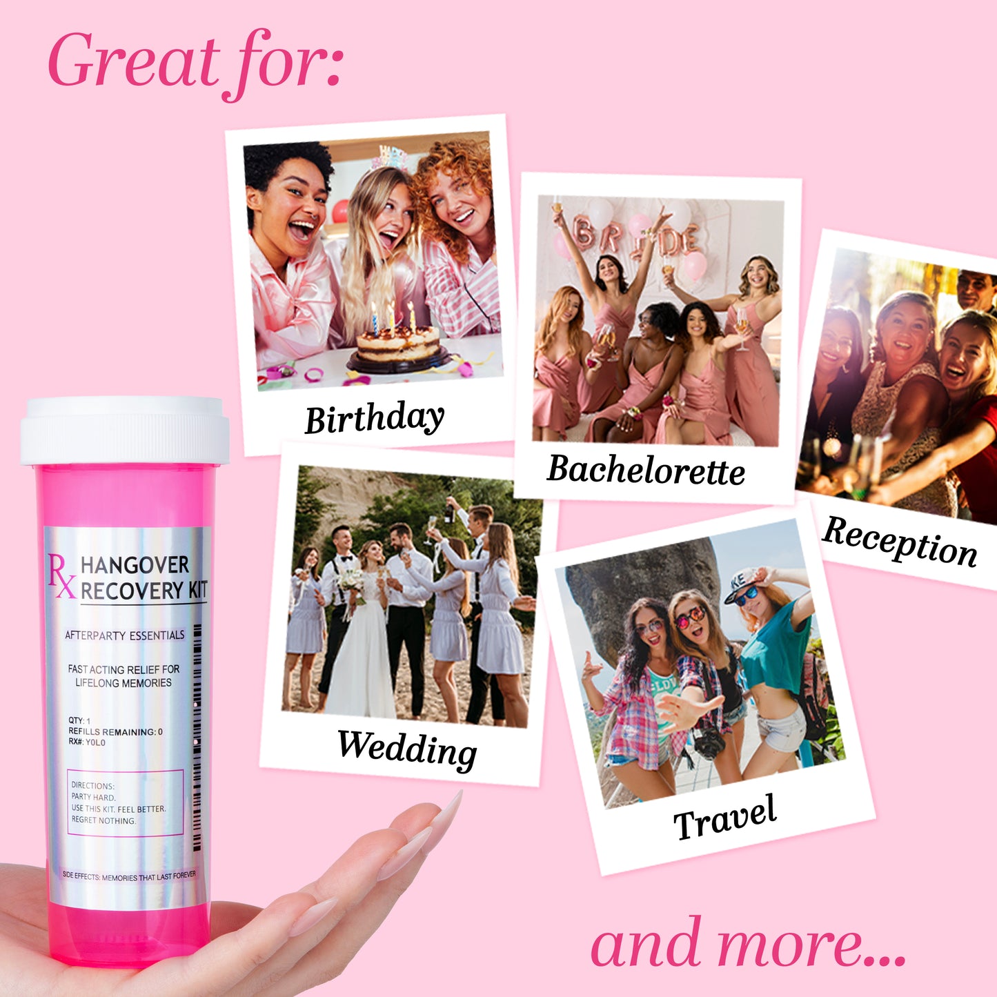 10 XL Pink Pill Bottles – DIY Hangover Kits for Bachelorette & 21st Birthday Party Favors