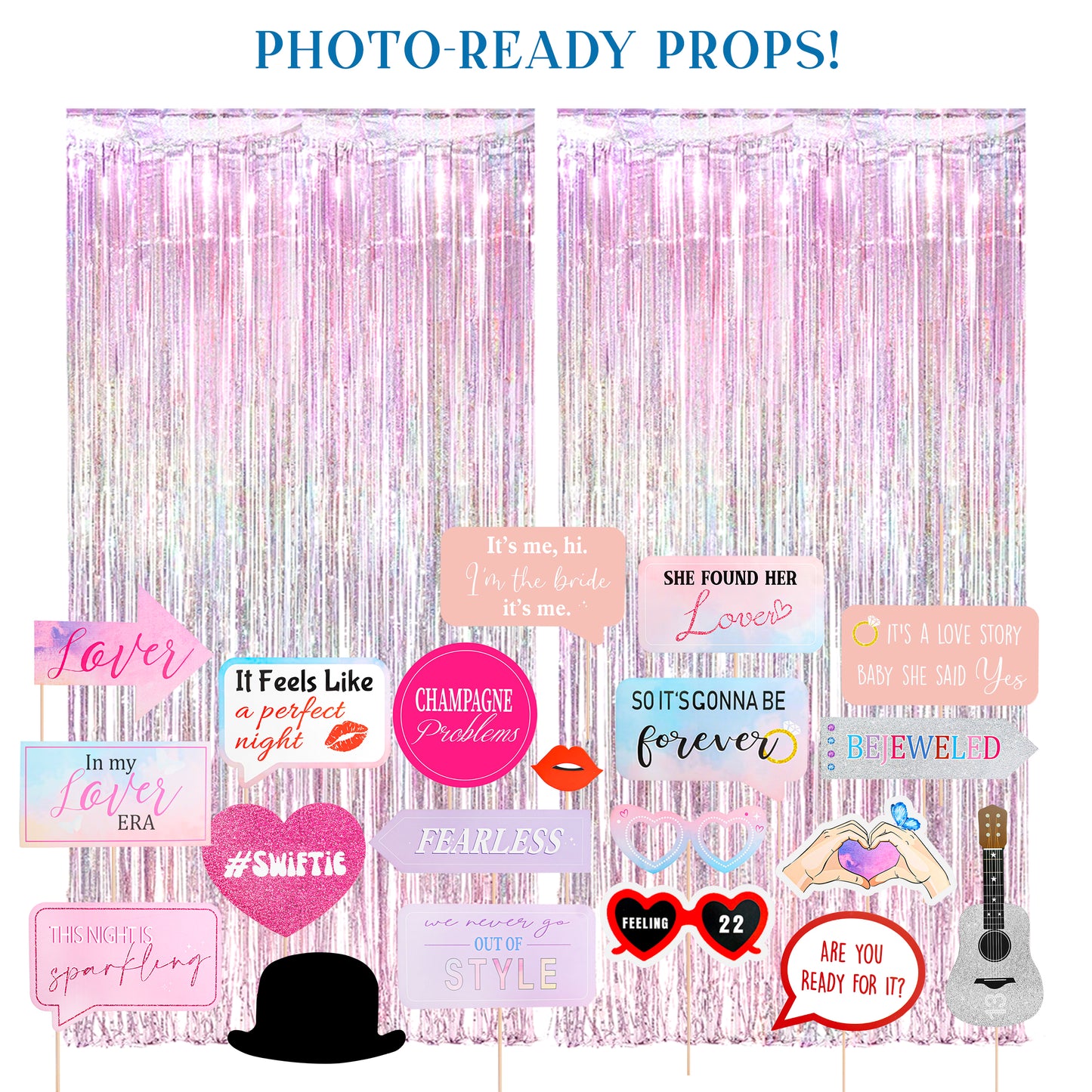 Taylor-Inspired Bachelorette Party Decorations | Friendship Bracelets, Sashes, Banner, Fringe Curtains & Photo Booth Props